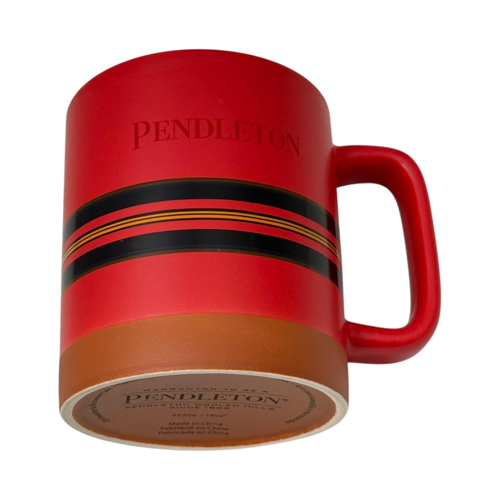 Pendleton Coffee Mug 12oz Red‎ Ceramic Striped Matte Finish Logo Cup